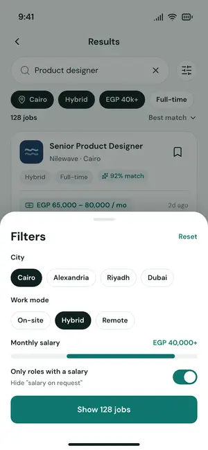 Results – Filters open